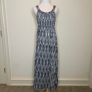 Jersey Ikat Black White Maxi Dress Braid Straps Sz Small